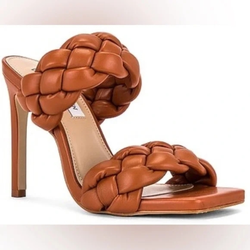 Steve Madden Tan Braided Double-Strap Slide Heels - Picture 1 of 4